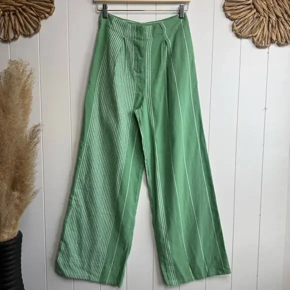 Free People set co-ord matching set pants and crop top cotton striped XS